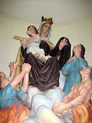 4 Statue of Our Lady of Mount Carmel with souls in purgatory begging the intercession of Mary