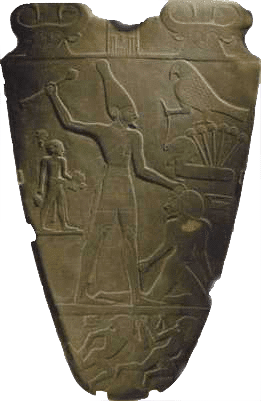 5 The conqueror Narmer standing here beside the falcon god Horus.