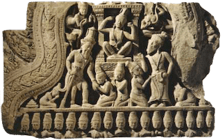 9 A 13th century Khmer relief depicts Shiva and his wife Devi.